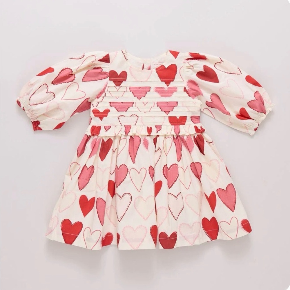 Pink Chicken Cream Dress with Pink and Red Heart Pattern